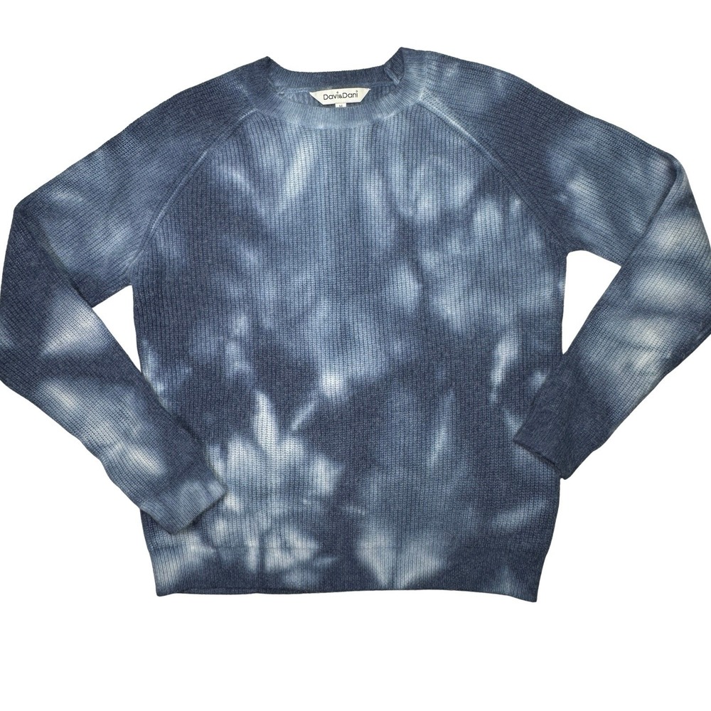 Davi & Dani Blue Tie Dye Ribbed Knit Sweater Women's M Crew Neck Pullover Soft